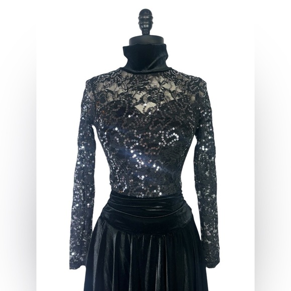 Algy black plush velvet lace and sequin performance dress size small - Picture 5 of 17